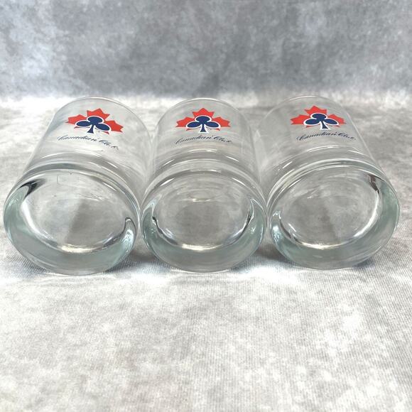 Set of 3 Vintage Canadian Club Whiskey Rocks Glasses Red Maple Leaf Blue Club - Picture 3 of 5